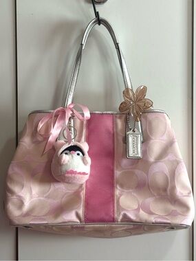 coach pink stripe kisslock shoulder bag
